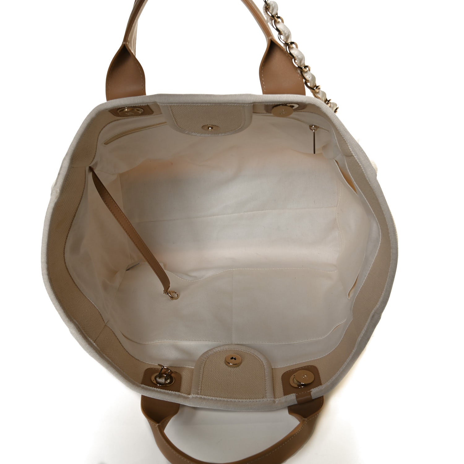 Chanel Canvas Pearl Medium Deauville Tote Ecru Beige 5 of 10