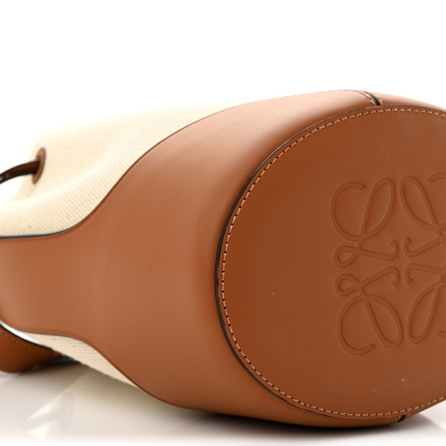 Canvas Calfskin Balloon Bucket Bag Ecru Tan
