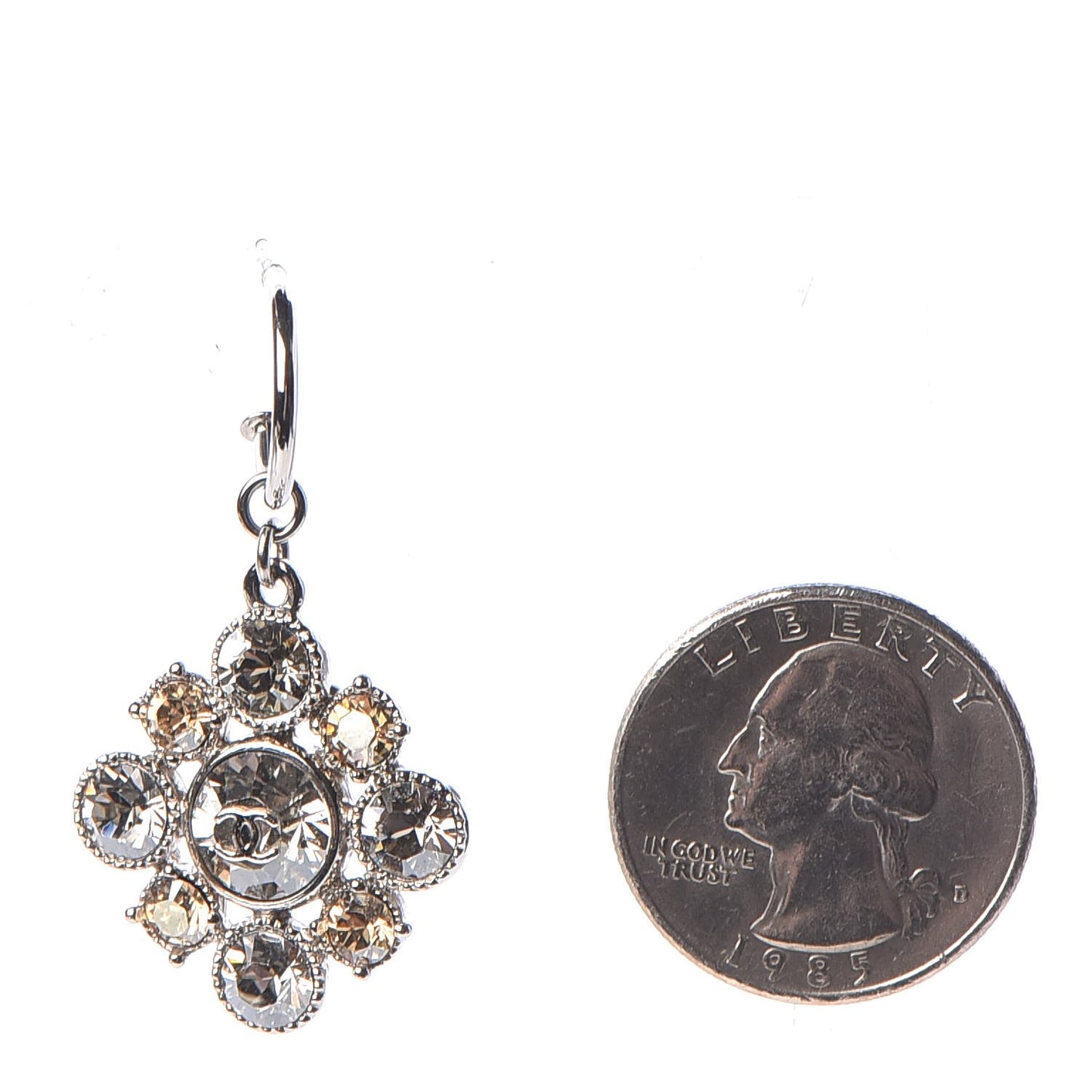 Crystal CC Drop Earrings Silver