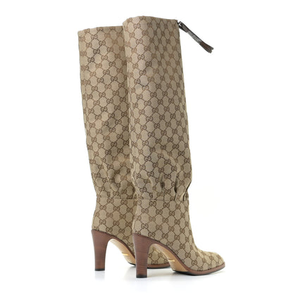 Gucci Monogram Over the Knee Boots 38.5 Beige Ebony 3 of 10