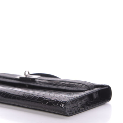 Hermes Matte Niloticus Crocodile Kelly Cut Pochette Black 7 of 9
