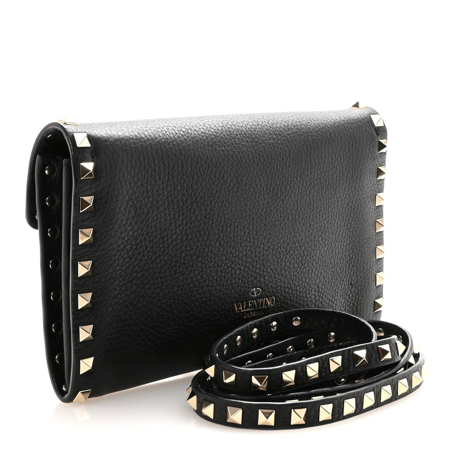 Pebbled Calfskin Rockstud Flip Lock Shoulder Bag Black