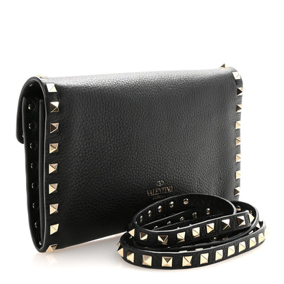 Valentino Garavani Pebbled Calfskin Rockstud Flip Lock Shoulder Bag Black 3 of 9