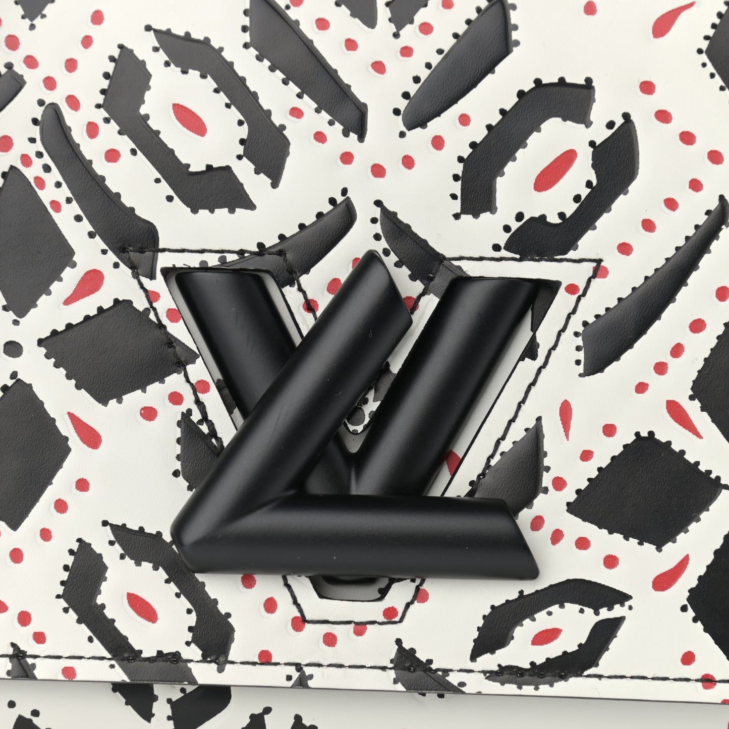 Calfskin Graphic Print Twist Shoulder Bag MM White Black