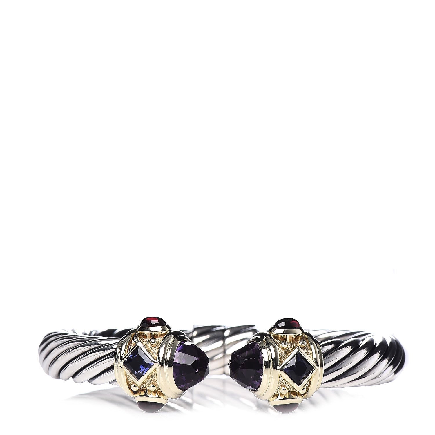David Yurman Sterling Silver 14K Yellow Gold Amethyst Iolite Garnet 10mm Cable Renaissance Bracelet 1 of 5