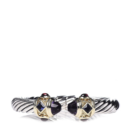David Yurman Sterling Silver 14K Yellow Gold Amethyst Iolite Garnet 10mm Cable Renaissance Bracelet 1 of 5