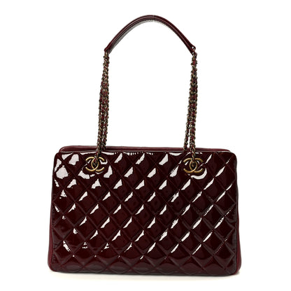 Chanel Patent Goatskin Quilted Small CC Eyelet Tote Burgundy 1 of 12