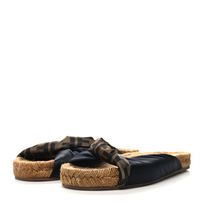 Fendi Satin FF Twist Espadrille Slide Sandal 40 Black Tobacco 3 of 7
