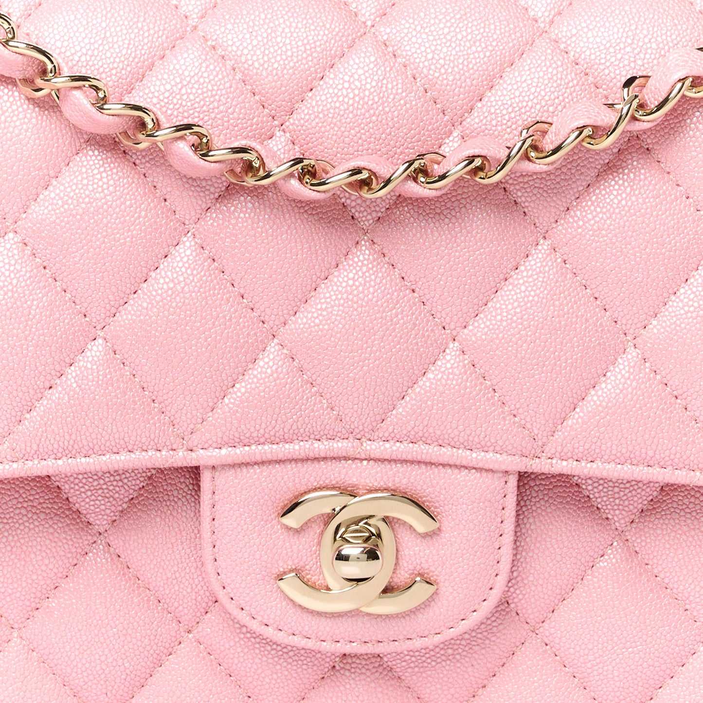 Iridescent Caviar Quilted Medium Double Flap Rose Pink