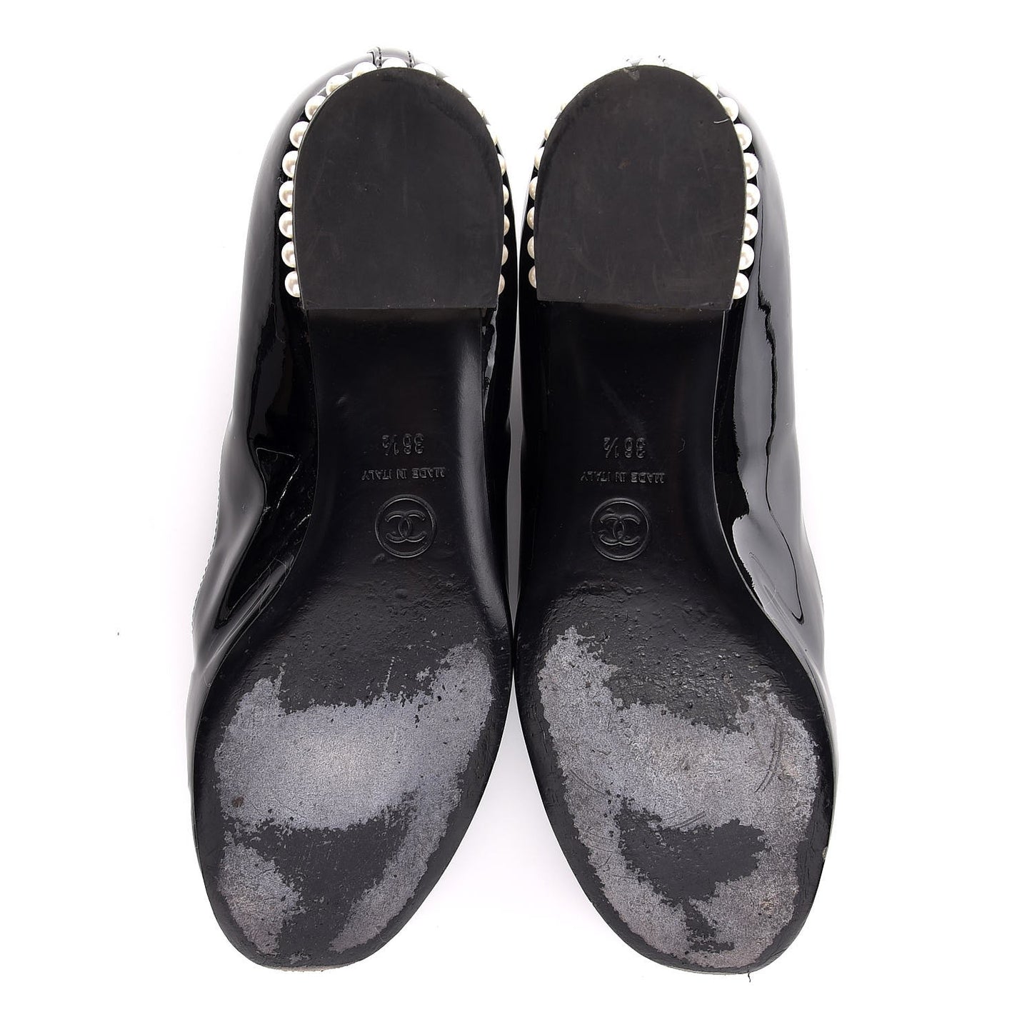 Patent Calfskin Pearl CC Loafers 36.5 Black