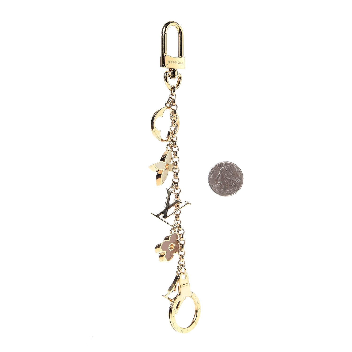 Louis Vuitton Brass Enamel Fleur De Monogram Bag Charm Chain Gold 2 of 3
