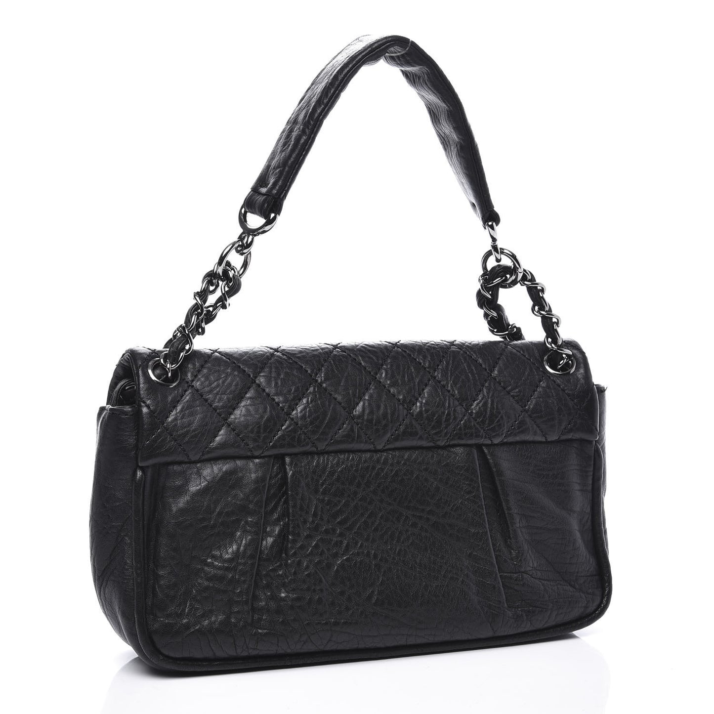 Distressed Lambskin Lady Braid Flap Black