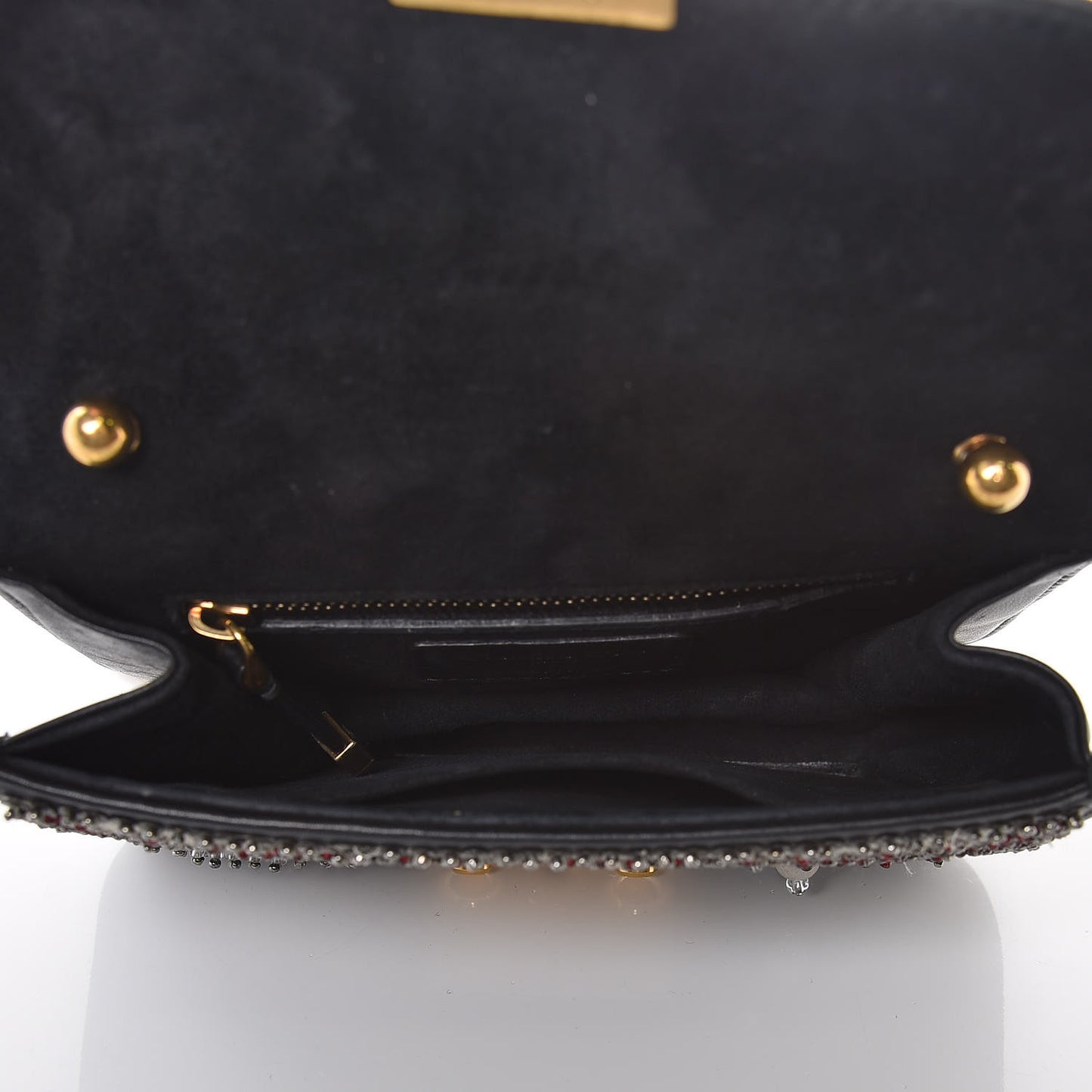 Calfskin Beaded Mini Dioraddict Flap Bag Black
