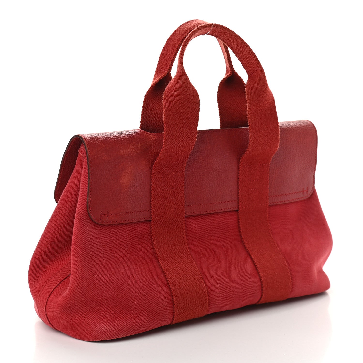 Hermes Chevron Herringbone Toile Vache Liegee Valparaiso Tote PM Rouge Garance 4 of 10