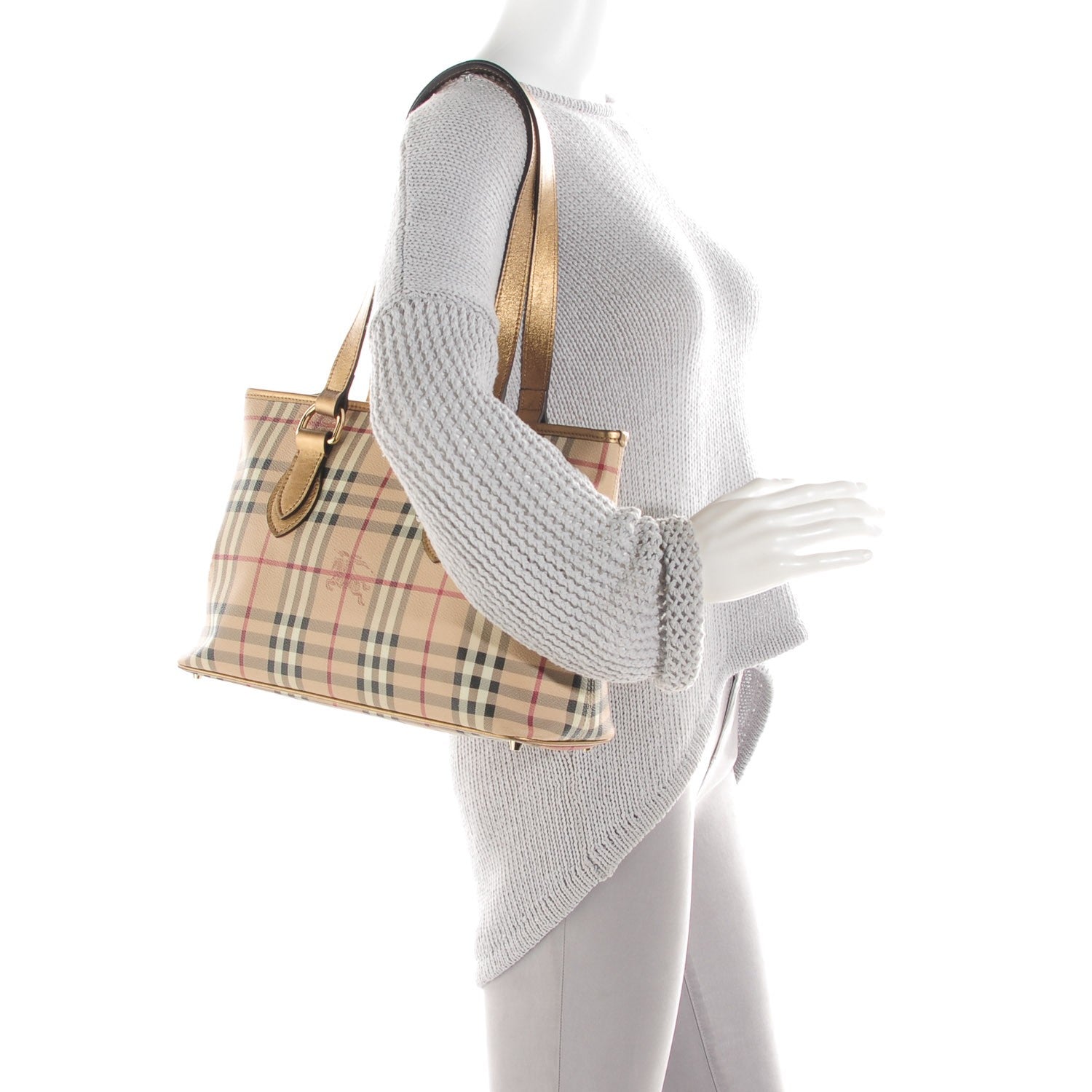 Burberry Haymarket Check Medium Regent Tote Gold 2 of 8