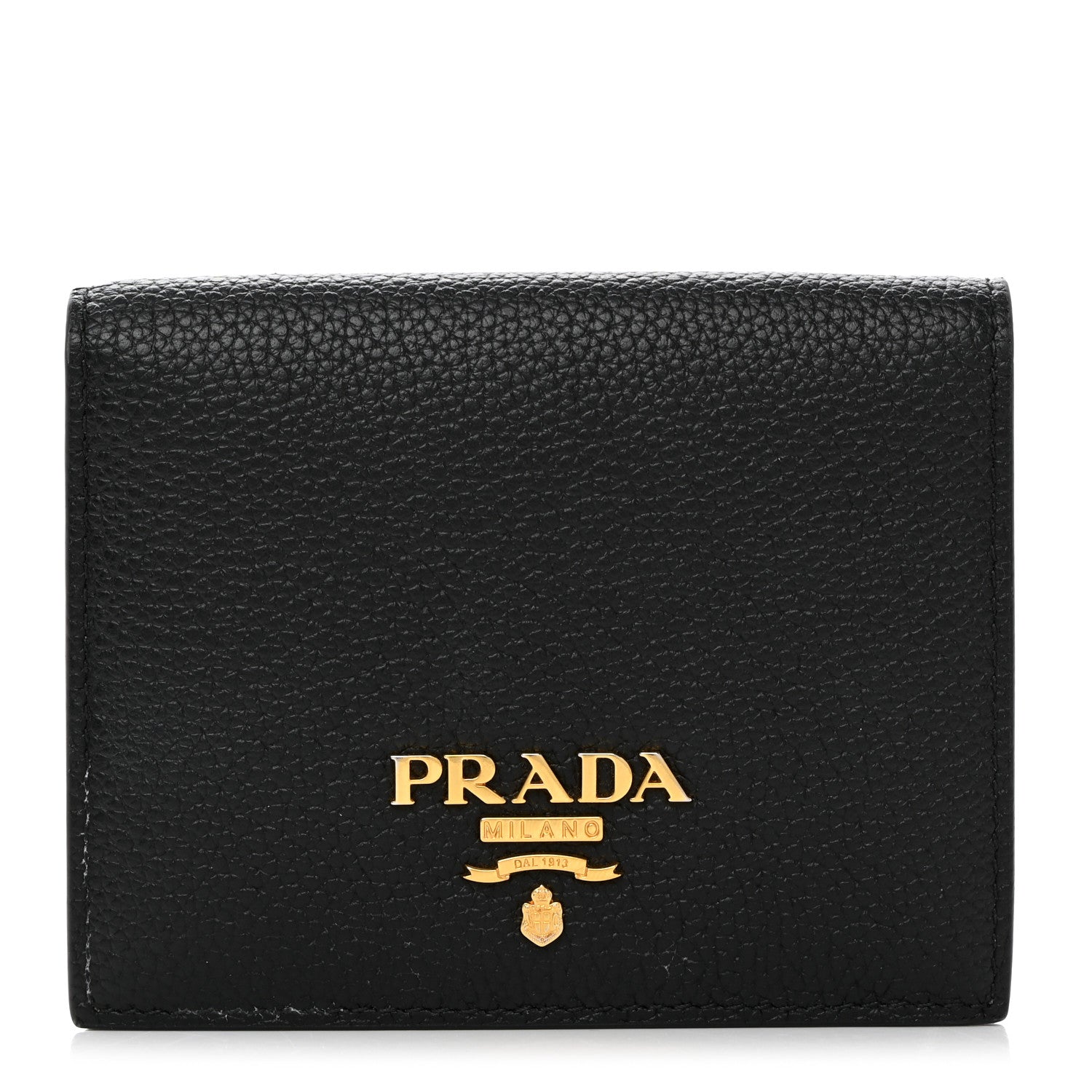 Prada Vitello Daino Small Bi-Fold Wallet Black Cammeo 1 of 9