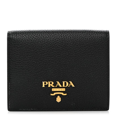 Prada Vitello Daino Small Bi-Fold Wallet Black Cammeo 1 of 9