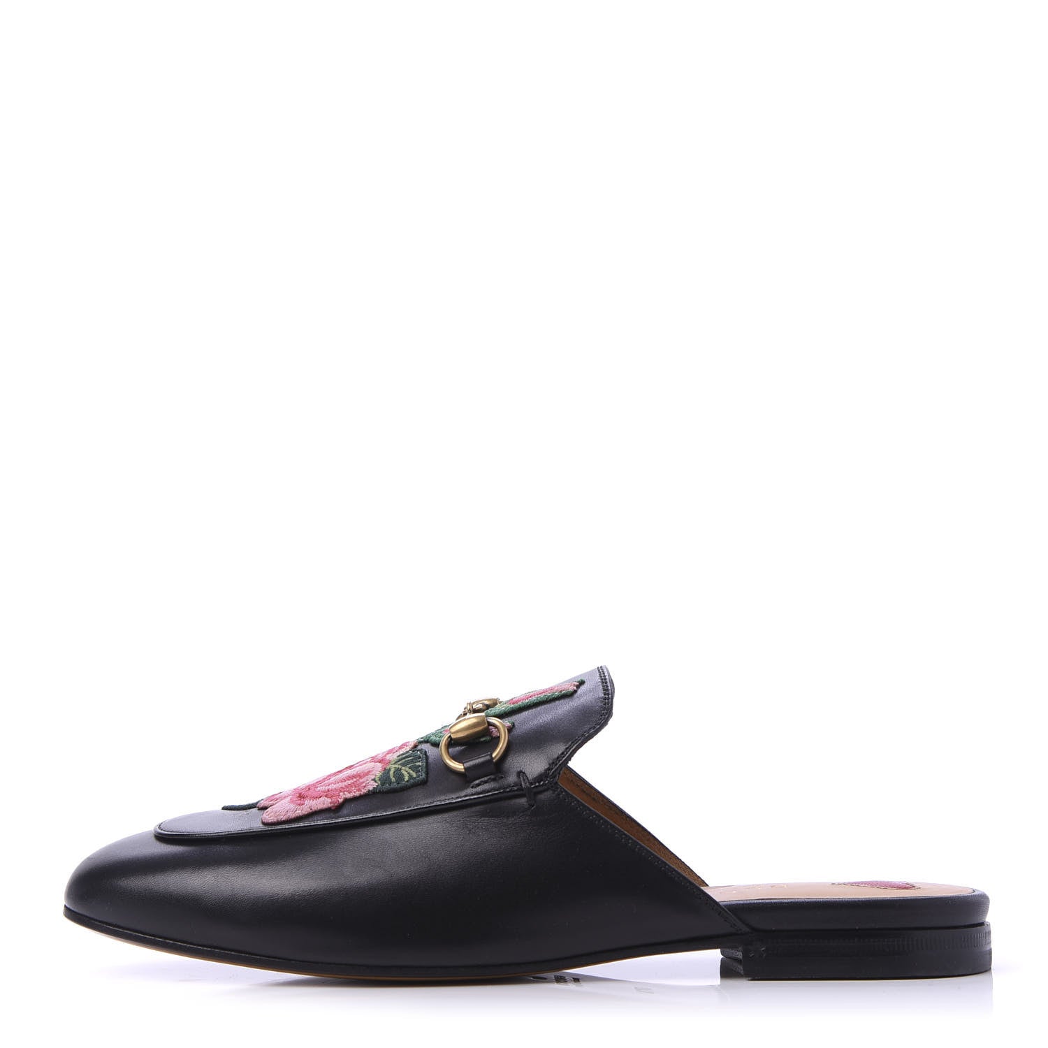 Gucci Calfskin Flower Embroidered Womens Princetown Slippers 37.5 Black 1 of 8