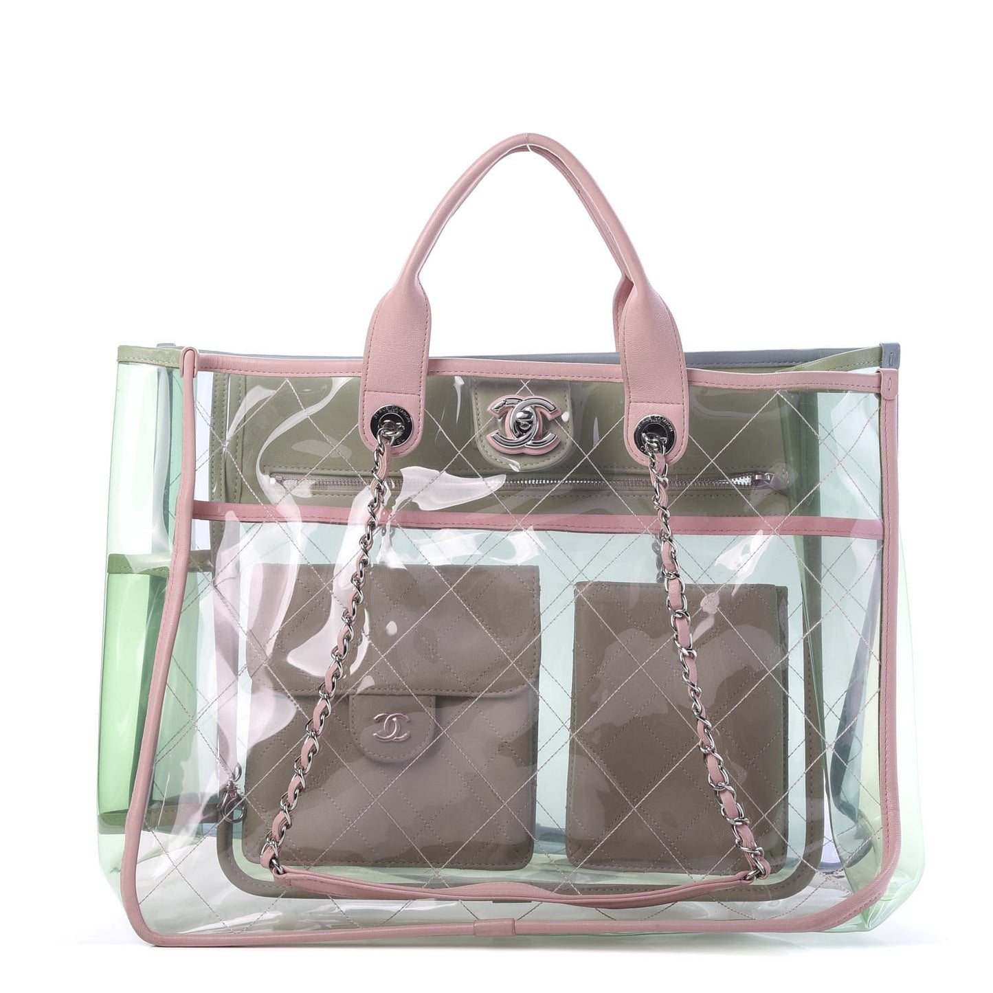 PVC Lambskin Stitched Medium Coco Splash Shopping Bag Green Pink