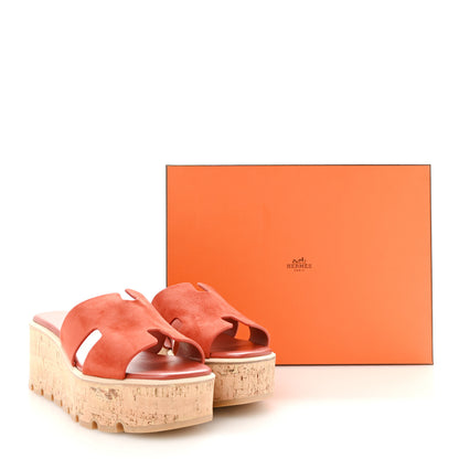 Hermes Suede Goatskin Cork Eze 30 Sandals 40 Orange Brulee 10 of 10