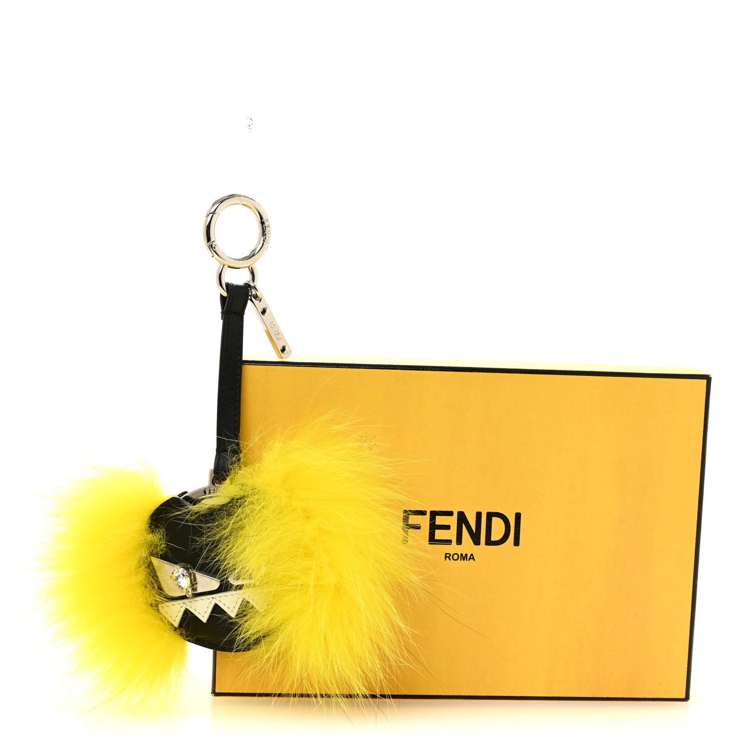 Fendi Fox Mink Fur Mirror Monster Bag Bug Charm Black Yellow