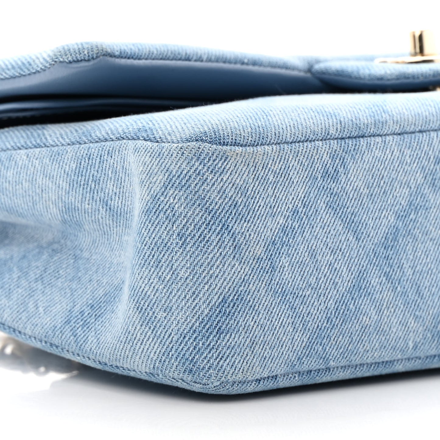 Printed Denim Quilted Medium Double Flap Light Blue