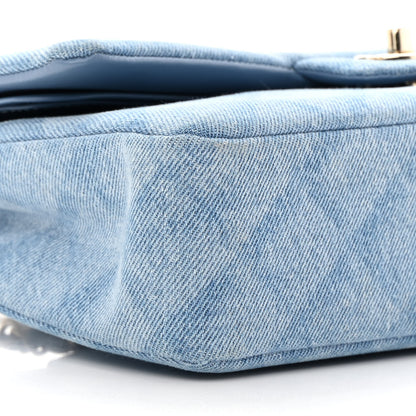 Chanel Printed Denim Quilted Medium Double Flap Light Blue 9 of 13
