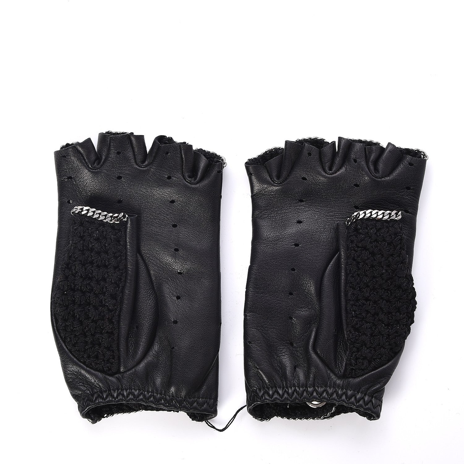 Chanel Lambskin Crochet Chain CC Fingerless Gloves 7 Black 3 of 7