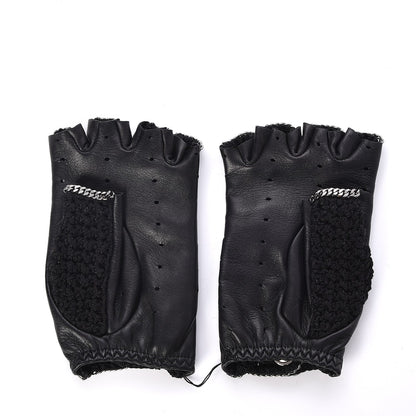 Chanel Lambskin Crochet Chain CC Fingerless Gloves 7 Black 3 of 7