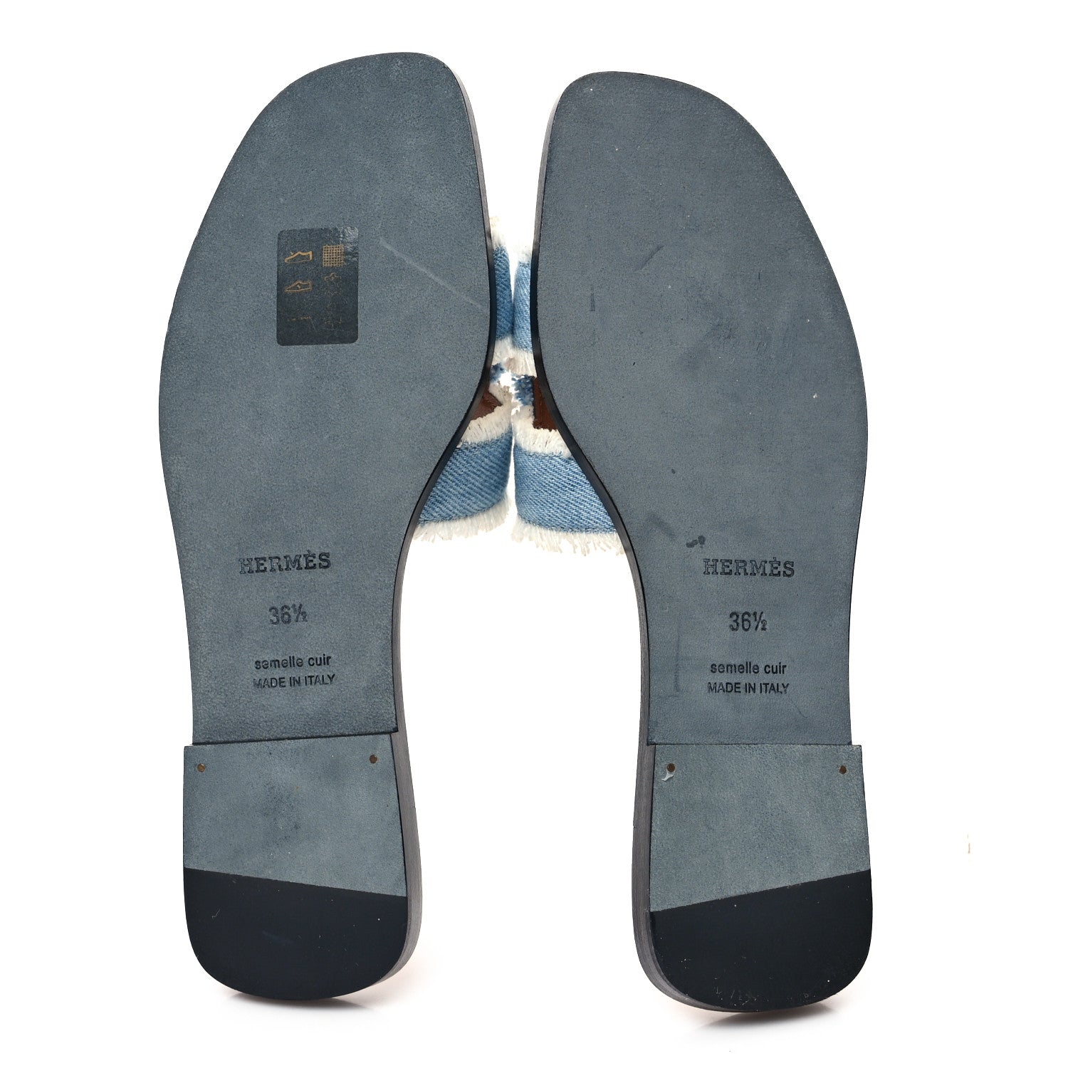 Hermes Denim Oran Fringe Sandals 36.5 Bleu Clair 5 of 9
