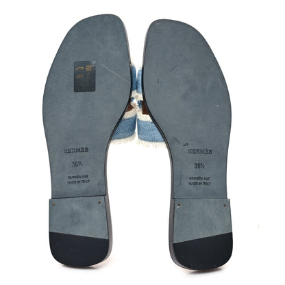 Hermes Denim Oran Fringe Sandals 36.5 Bleu Clair 5 of 9