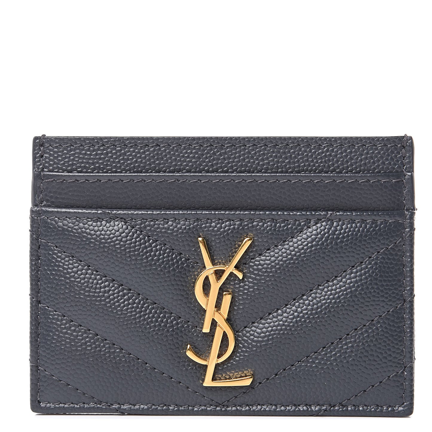 Grain De Poudre Matelasse Chevron Monogram Credit Card Case Fog