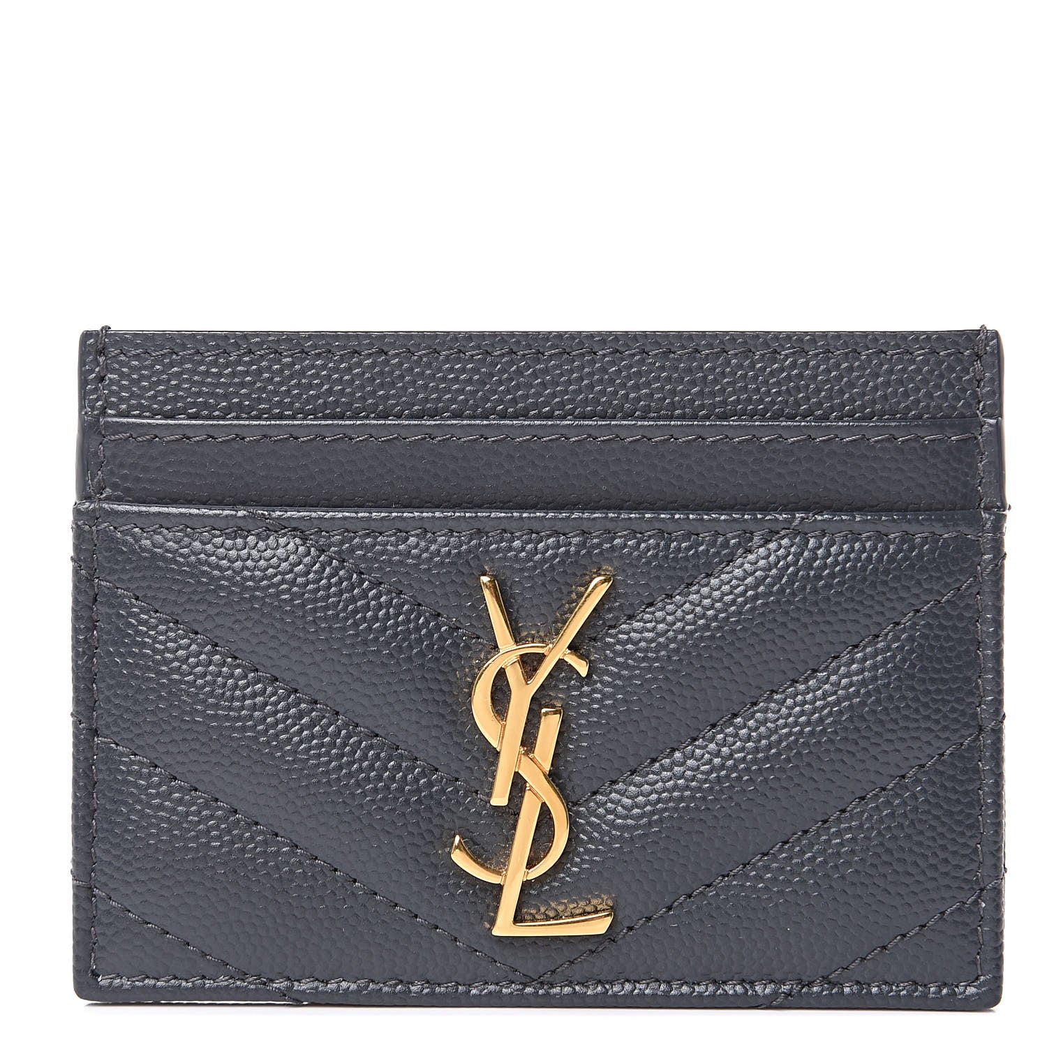 Saint Laurent Grain De Poudre Matelasse Chevron Monogram Credit Card Case Fog 1 of 6