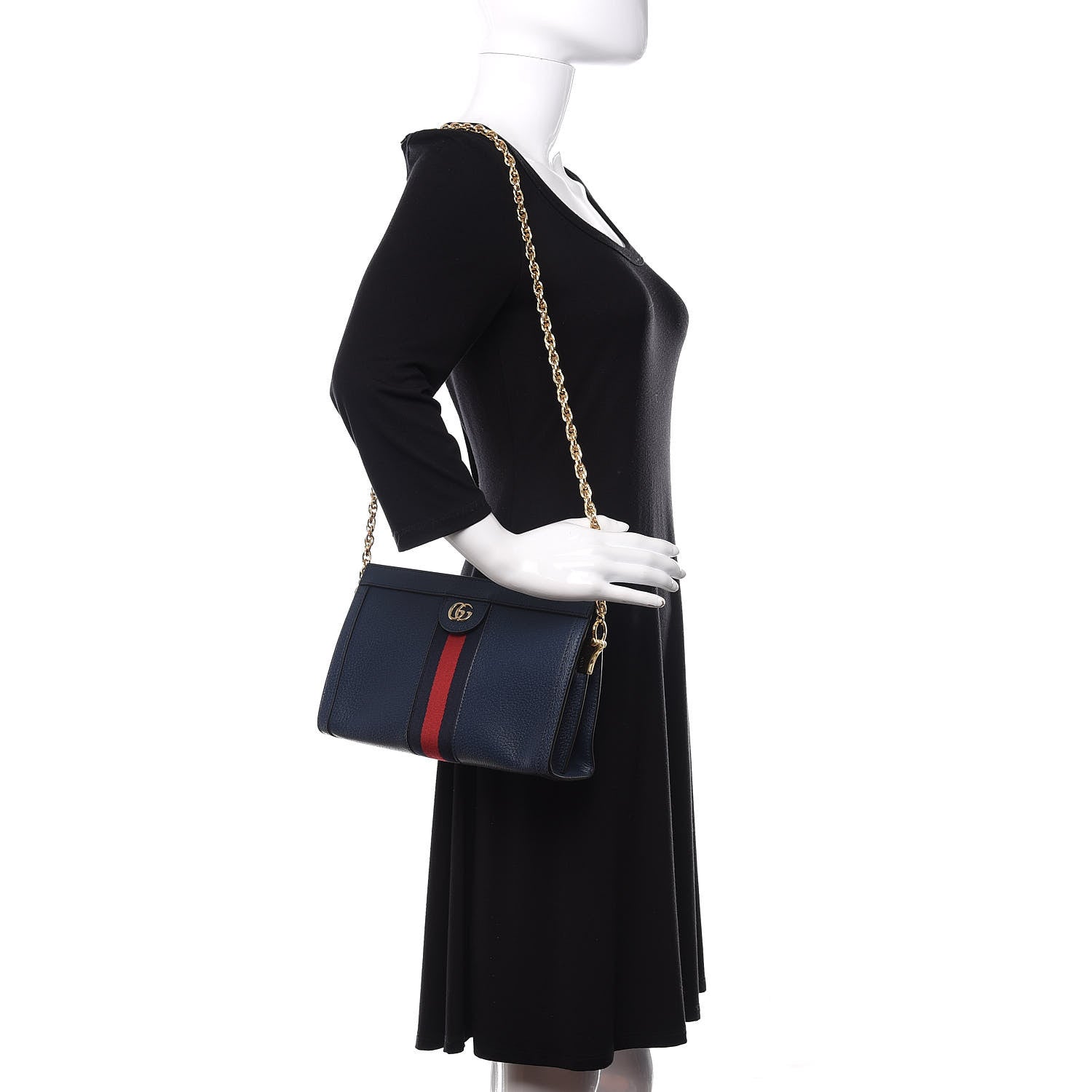 Gucci Textured Calfskin Web Small Ophidia Chain Shoulder Bag Blue Agata 2 of 11