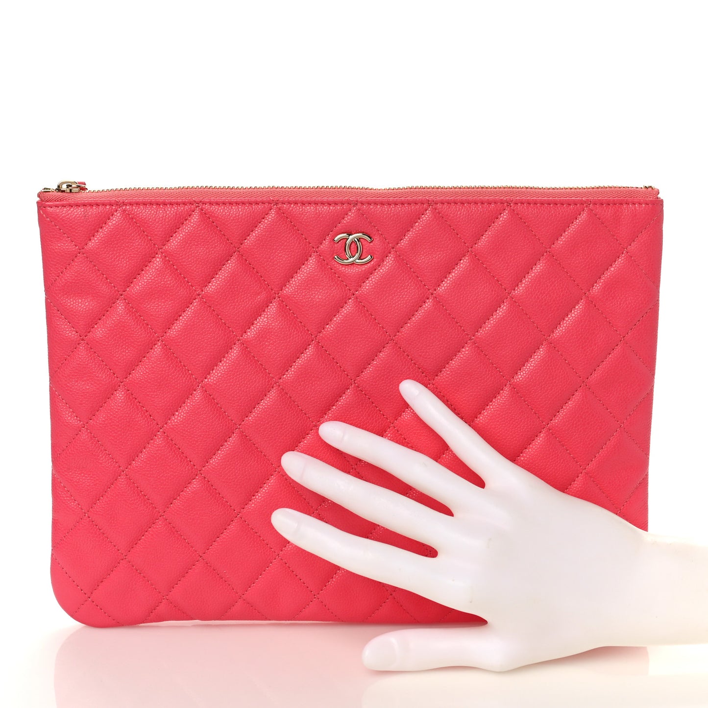 Lambskin Quilted Medium Cosmetic Case Dark Pink