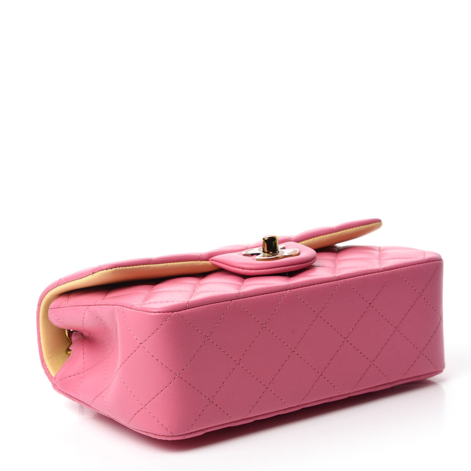 Chanel Lambskin Quilted Mini Rectangular Flap Pink Yellow 4 of 11