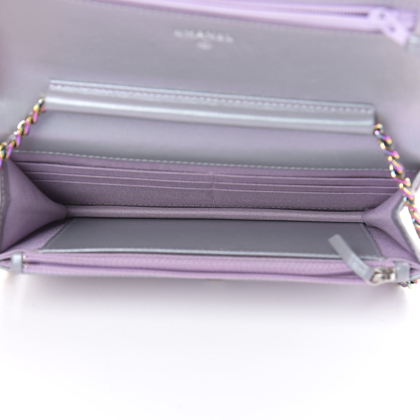 Iridescent Lambskin Quilted Reissue Wallet On Chain WOC Light Purple