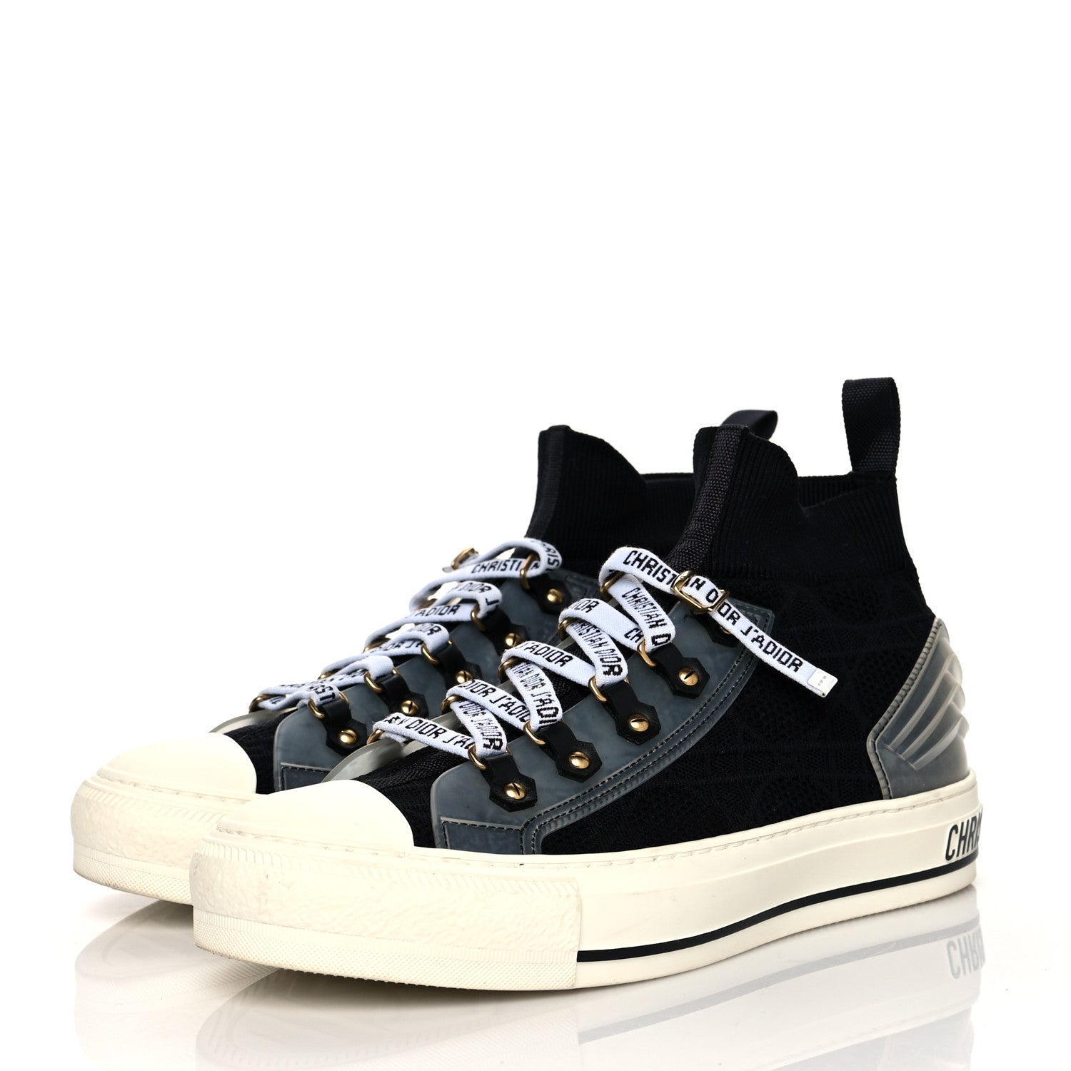 Christian Dior Technical Knit Calfskin Womens Walk'N'Dior High Top Sneakers 38.5 Black 3 of 8