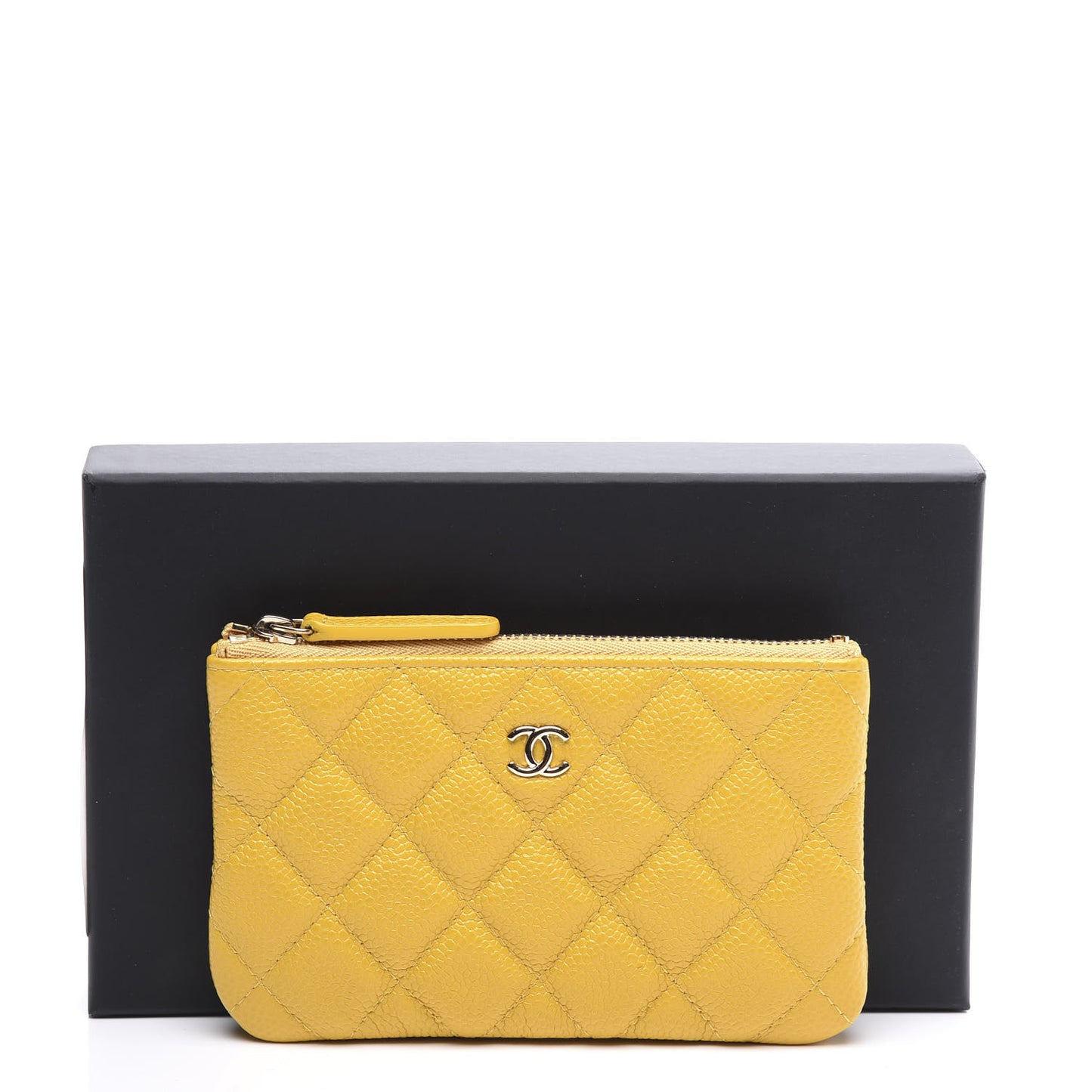 Caviar Quilted Small Cosmetic Case Yellow