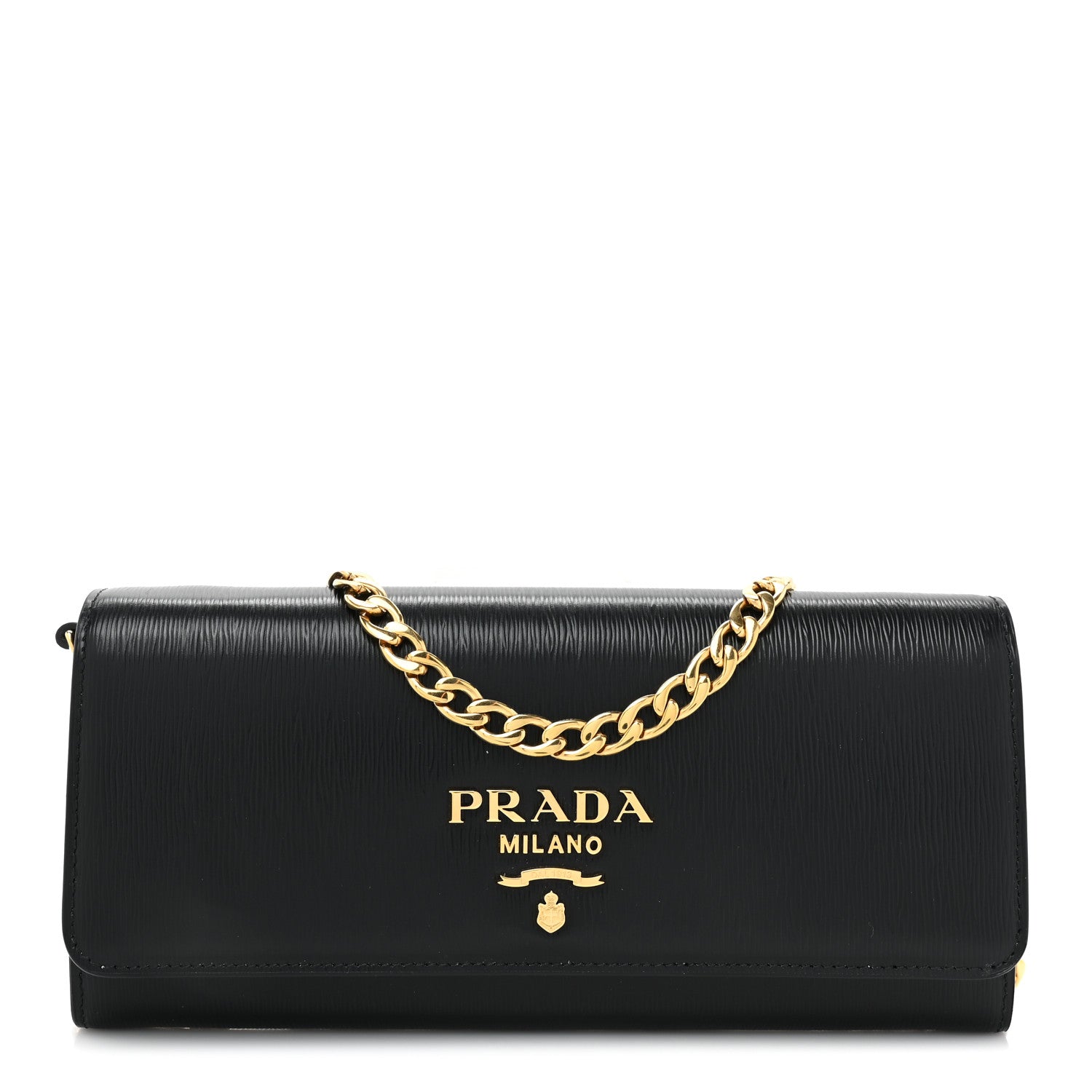 Prada Vitello Move Metal Oro Chain Wallet Black 1 of 10