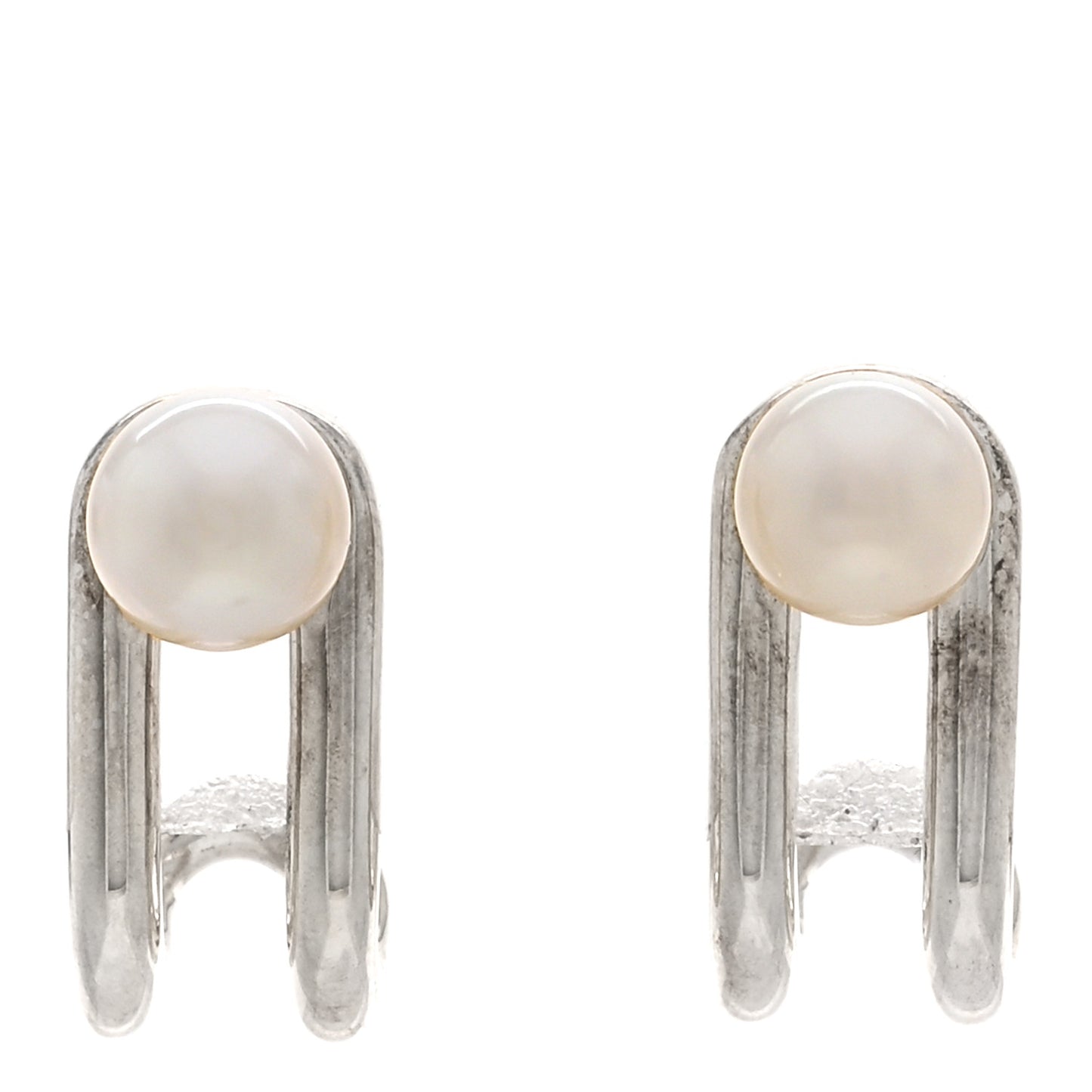 Sterling Silver Pearl HardWear Double Hinged Earrings