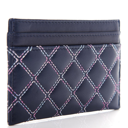 Chanel Lambskin Double Stitch Quilted Card Holder Navy Blue 3 of 9