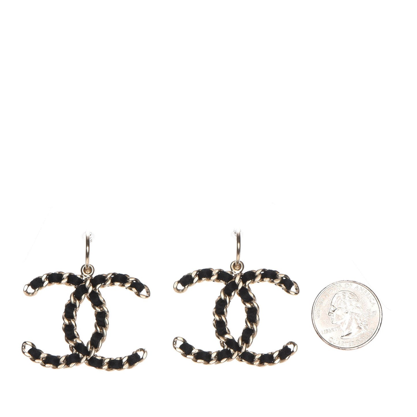 Satin CC Chain Earrings Light Gold Black
