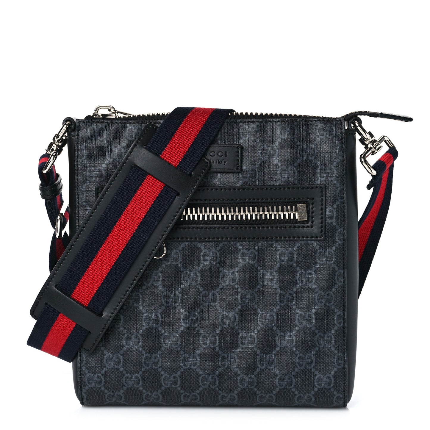 GG Supreme Monogram Web Small Flat Messenger Bag Black Grey