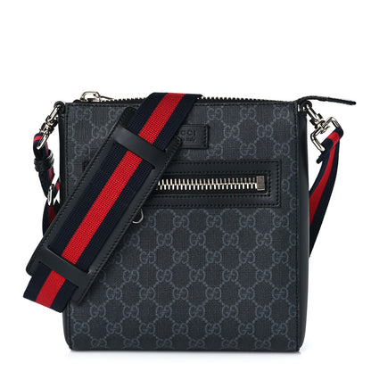 Gucci GG Supreme Monogram Web Small Flat Messenger Bag Black Grey 1 of 10