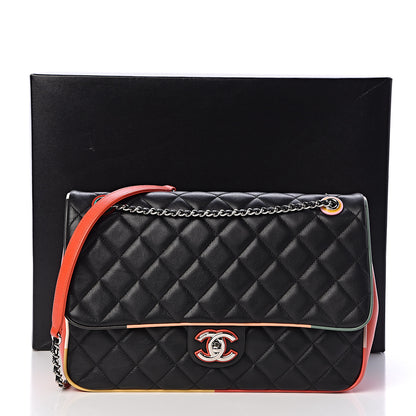 Chanel Lambskin Quilted Jumbo Cuba Color Flap Black 12 of 12