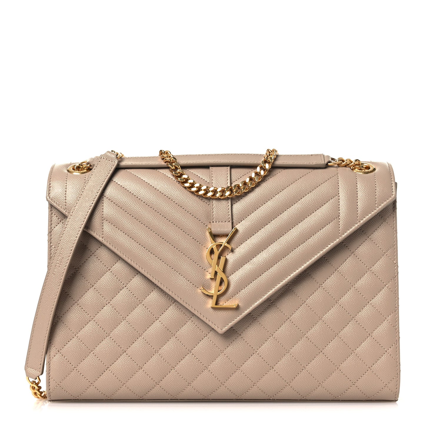 Grain De Poudre Mixed Matelasse Large Triquilt Monogram Satchel Dark Beige