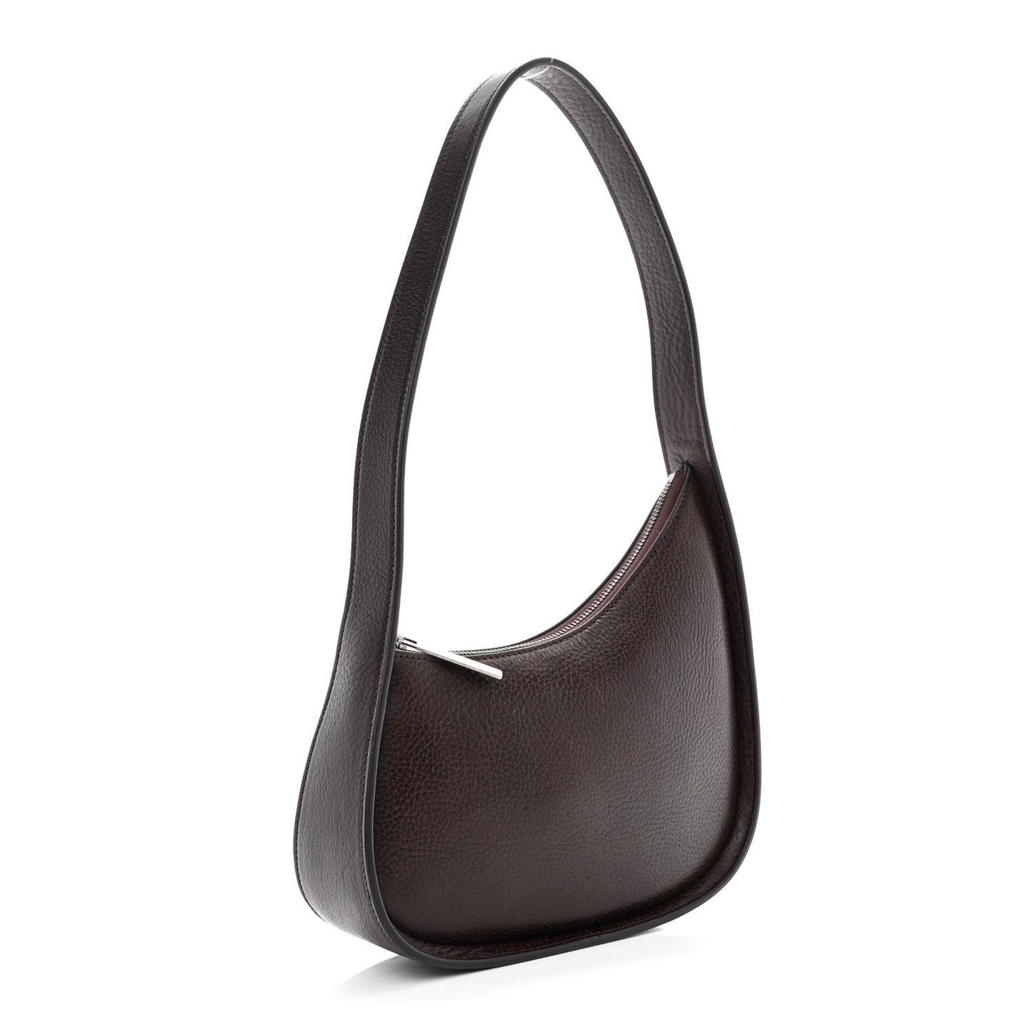 Grained Calfskin Half Moon Shoulder Bag Brown