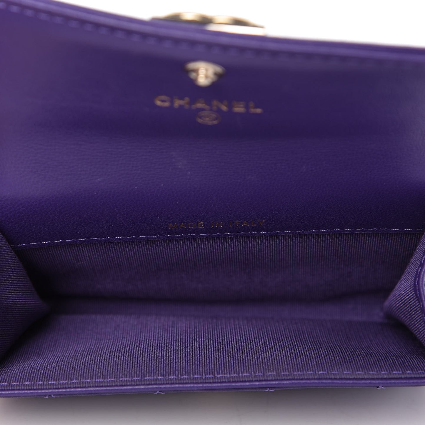 Lambskin Quilted Boy Card Holder Wallet Purple