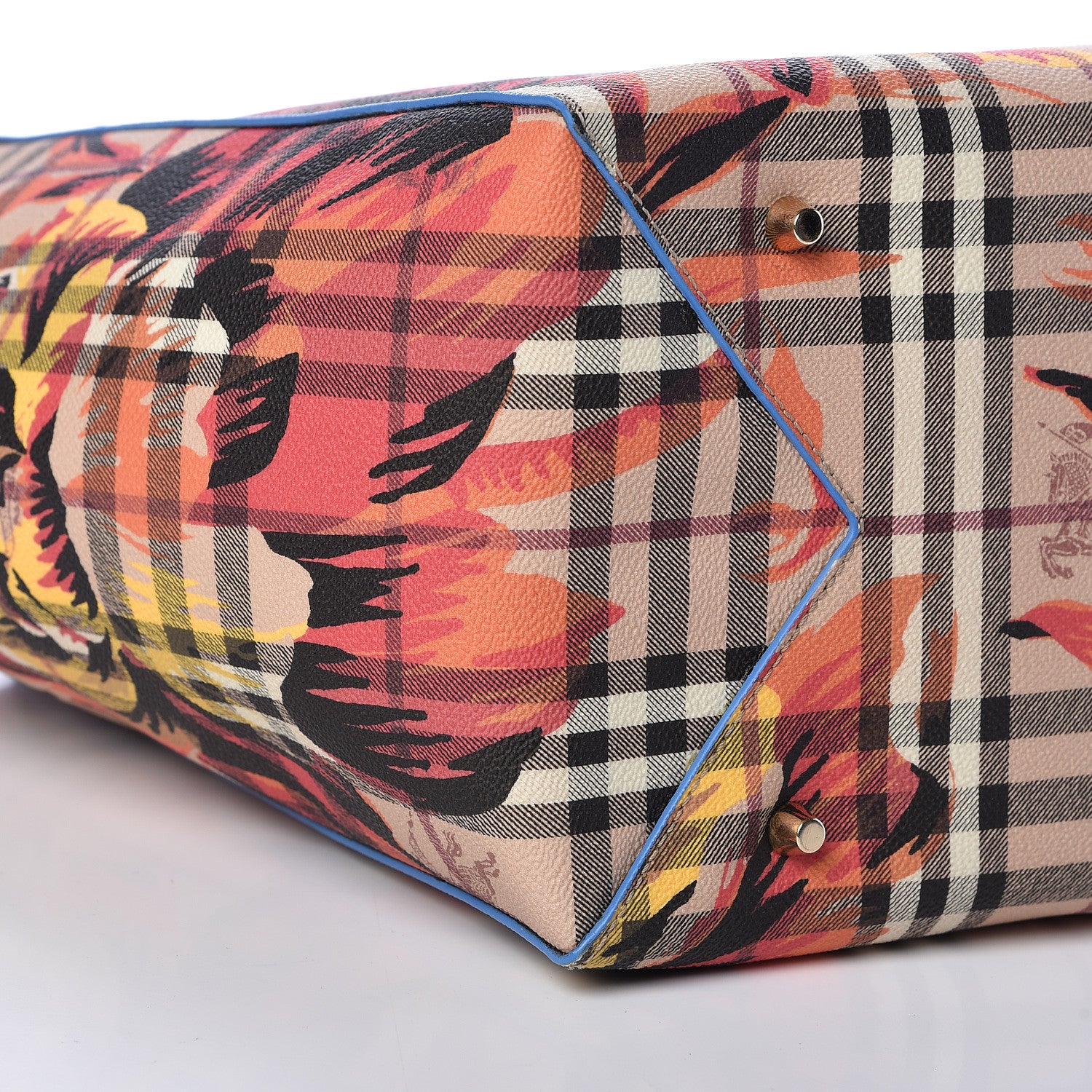 Burberry Haymarket Check Floral Print Small Canterbury Tote Mineral Blue Burnt Orange 9 of 10